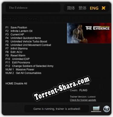 Трейнер для The Evidence [v1.0.8]