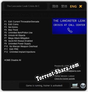 The Lancaster Leak Crisis At Call Center: Читы, Трейнер +12 [CheatHappens.com]