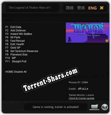 Трейнер для The Legend of Thabor Rise of the Mages [v1.0.8]