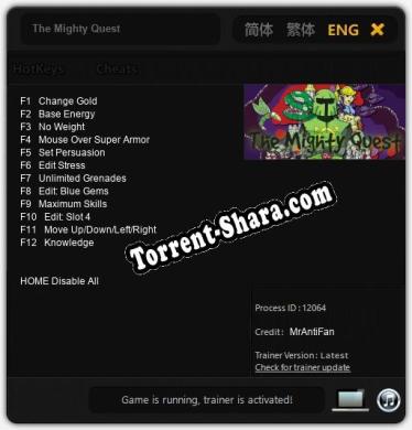 The Mighty Quest: ТРЕЙНЕР И ЧИТЫ (V1.0.23)