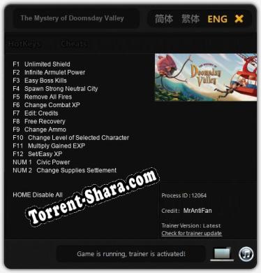 Трейнер для The Mystery of Doomsday Valley [v1.0.9]