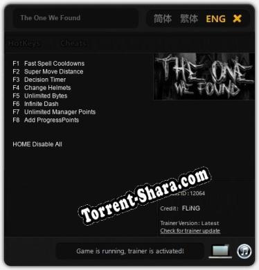 Трейнер для The One We Found [v1.0.2]