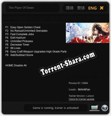 The Piper Of Dawn: Читы, Трейнер +9 [MrAntiFan]