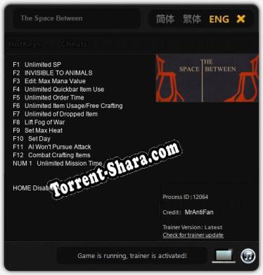 The Space Between: Трейнер +13 [v1.7]