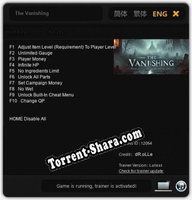 The Vanishing: Трейнер +10 [v1.2]