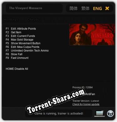 The Vineyard Massacre: Трейнер +9 [v1.6]