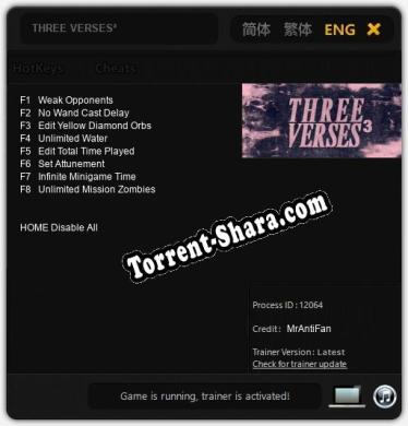 THREE VERSES³: Трейнер +8 [v1.9]