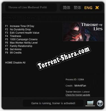 Throne of Lies Medieval Politics: Трейнер +9 [v1.6]