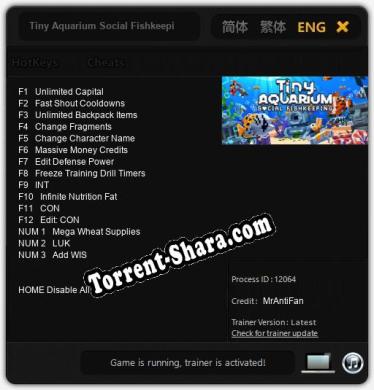 Трейнер для Tiny Aquarium Social Fishkeeping [v1.0.7]