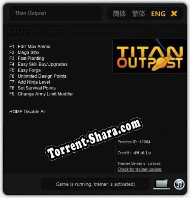 Трейнер для Titan Outpost [v1.0.9]