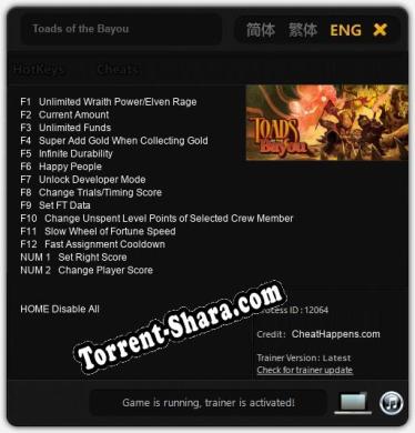 Toads of the Bayou: ТРЕЙНЕР И ЧИТЫ (V1.0.34)