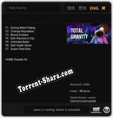 Трейнер для Total Gravity [v1.0.6]
