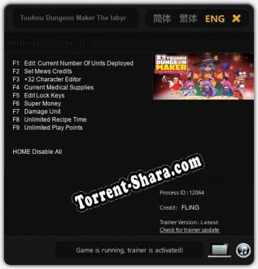 Touhou Dungeon Maker The labyrinth of heart: Трейнер +9 [v1.9]