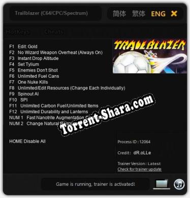 Trailblazer (C64/CPC/Spectrum): Трейнер +14 [v1.4]