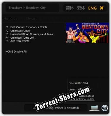 Трейнер для Treachery in Beatdown City [v1.0.2]