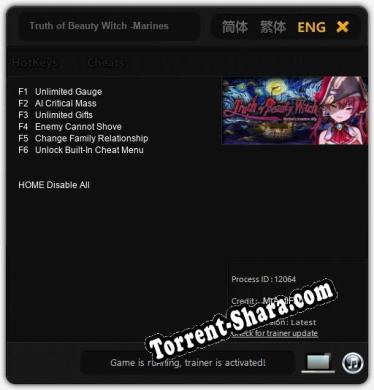 Трейнер для Truth of Beauty Witch -Marines treasure ship- [v1.0.3]