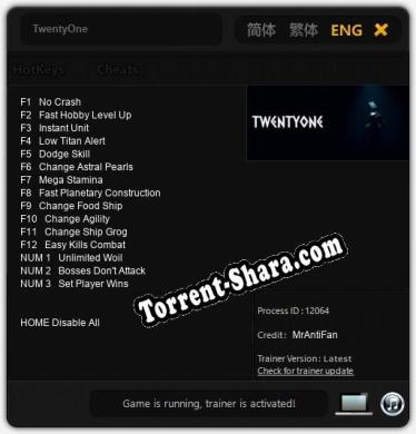 TwentyOne: Читы, Трейнер +15 [MrAntiFan]