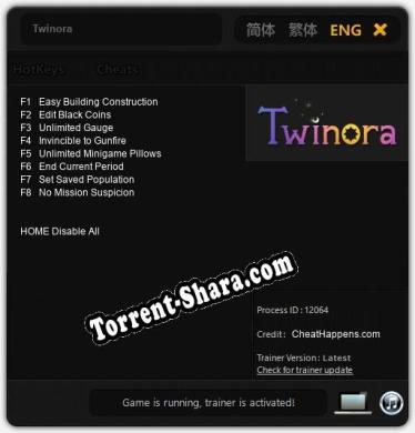 Twinora: Трейнер +8 [v1.1]