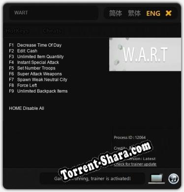 Трейнер для WART [v1.0.7]