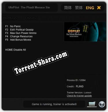 Трейнер для UfoPilot  The Phadt Menace Steam Edition [v1.0.7]