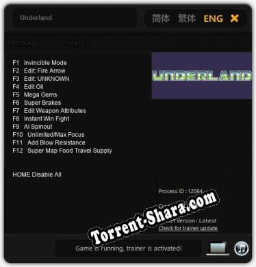 Underland: Трейнер +12 [v1.4]