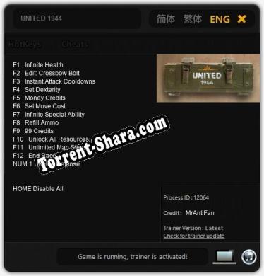 UNITED 1944: ТРЕЙНЕР И ЧИТЫ (V1.0.22)