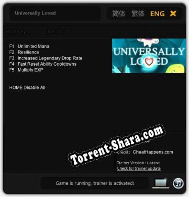 Трейнер для Universally Loved [v1.0.9]