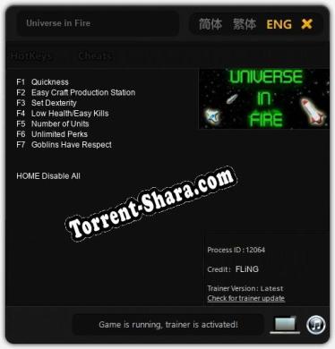 Трейнер для Universe in Fire [v1.0.1]