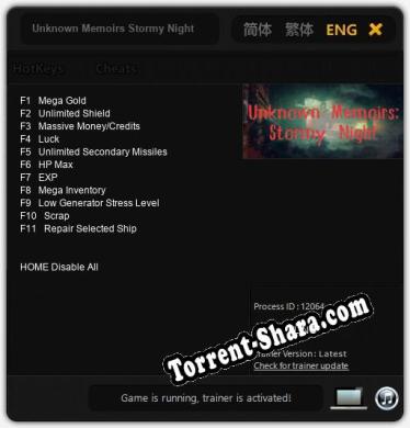Unknown Memoirs Stormy Night: Читы, Трейнер +11 [FLiNG]