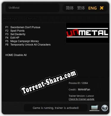 UnMetal: Трейнер +6 [v1.3]