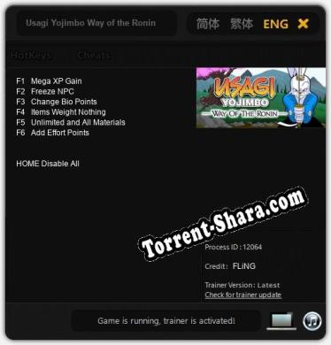 Трейнер для Usagi Yojimbo Way of the Ronin [v1.0.3]