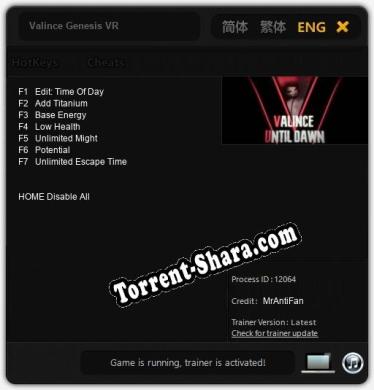 Valince Genesis VR: Трейнер +7 [v1.6]