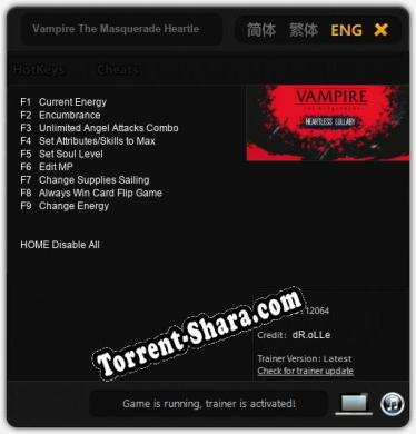 Трейнер для Vampire The Masquerade Heartless Lullaby [v1.0.5]
