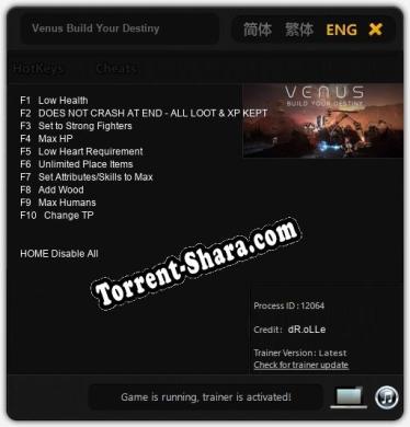 Venus Build Your Destiny: Трейнер +10 [v1.3]