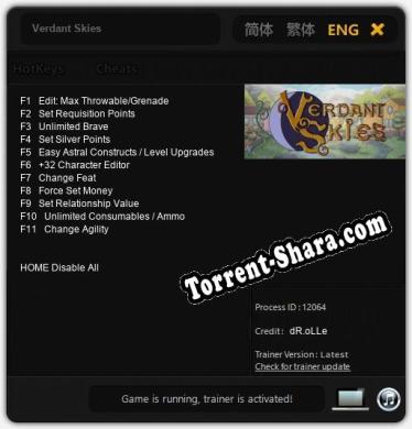 Verdant Skies: ТРЕЙНЕР И ЧИТЫ (V1.0.26)