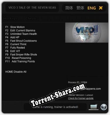 VICO 3 TALE OF THE SEVEN SEAS: ТРЕЙНЕР И ЧИТЫ (V1.0.74)