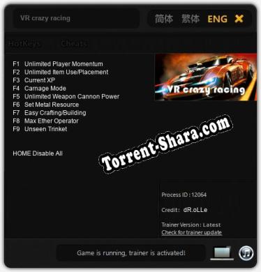 VR crazy racing: Читы, Трейнер +9 [dR.oLLe]