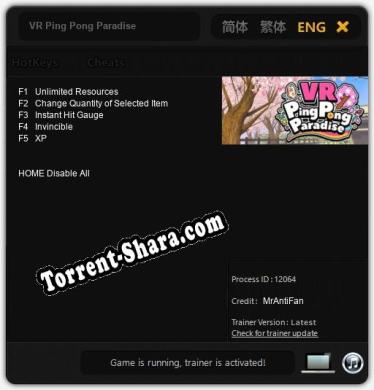 VR Ping Pong Paradise: ТРЕЙНЕР И ЧИТЫ (V1.0.22)
