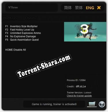Трейнер для VThree [v1.0.9]