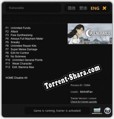 Vulnerable: Читы, Трейнер +12 [MrAntiFan]