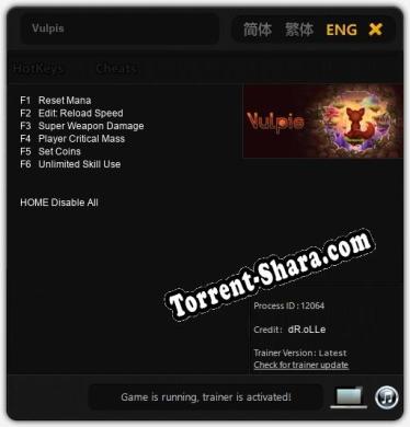 Трейнер для Vulpis [v1.0.5]
