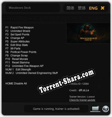 Трейнер для Wanderers Deck [v1.0.8]