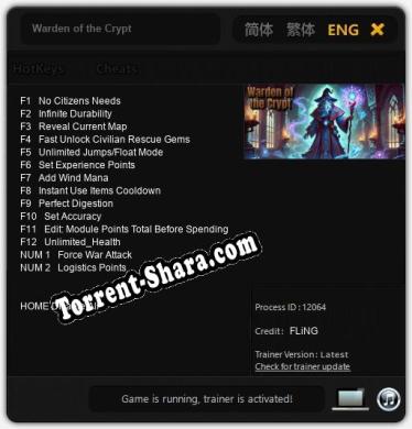 Трейнер для Warden of the Crypt [v1.0.7]