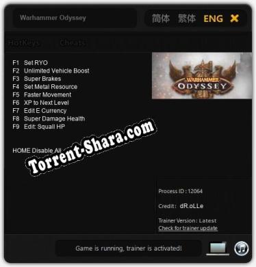 Трейнер для Warhammer Odyssey [v1.0.8]