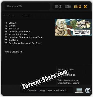 Трейнер для Warstone TD [v1.0.1]