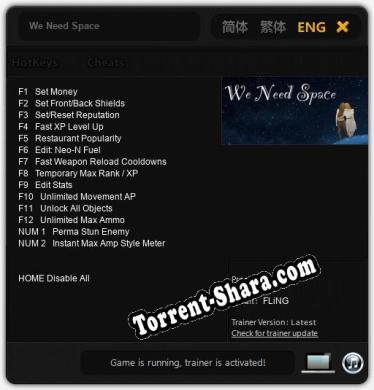Трейнер для We Need Space [v1.0.1]