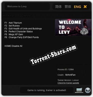 Трейнер для Welcome to Levy [v1.0.6]