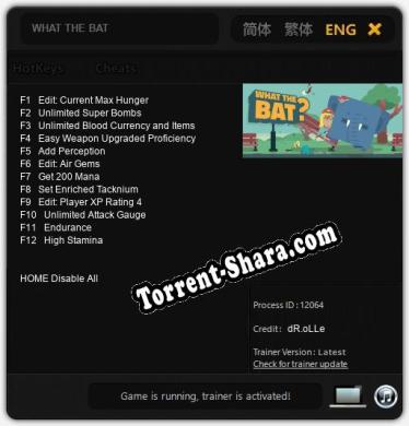WHAT THE BAT: Трейнер +12 [v1.9]