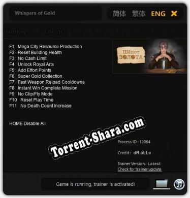 Трейнер для Whispers of Gold [v1.0.1]