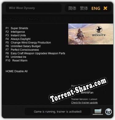 Wild West Dynasty: Трейнер +10 [v1.7]